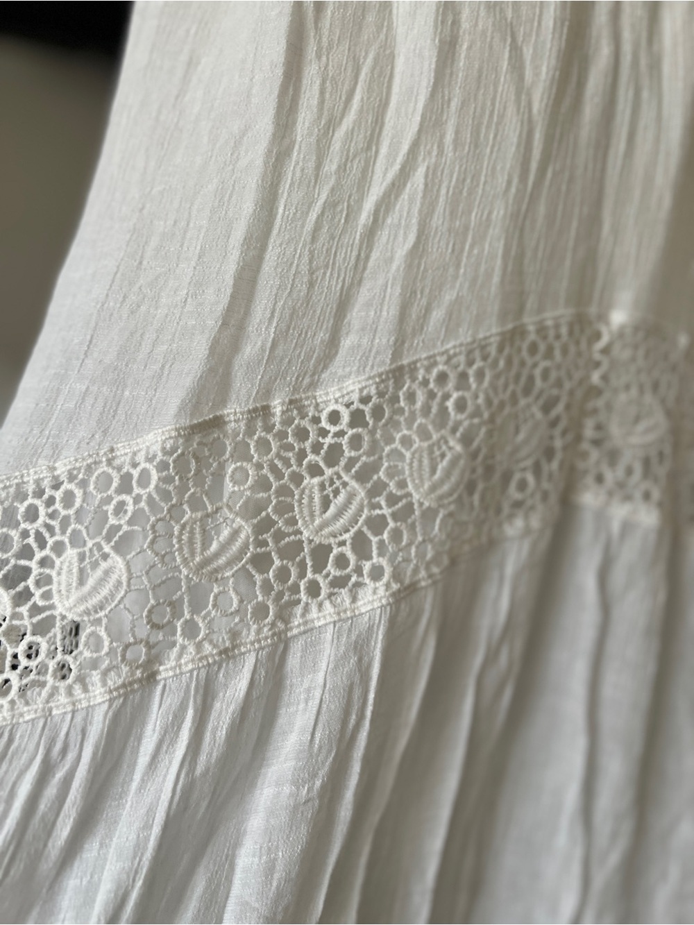 White Maxi Dress Button Front Crochet Boho Country Coastal Cottagecore Size M - Picture 4 of 14